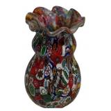 Murano Millefiori Glass Ruffled Vase