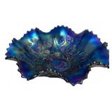 Carnival Glass Ruffled Bowl Floral