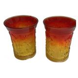 Amberina Glass Rose Pattern Tumblers