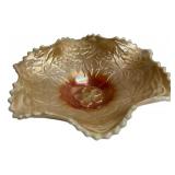 Carnival Glass Ruffled Floral Bowl