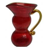 Red Crackle Glass Pitcher Amber Handle
