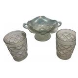 Frosted Pattern Glass Tumblers & Compote