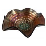 Carnival Glass Ruffled Hobnail Bowl