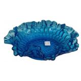 Blue Ruffled Edge Art Glass Bowl