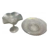 White Carnival Glass Compote & Bowl Set