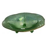 Green Etched Glass Footed Console Bowl