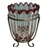 Ruby Flash Cut Glass Vase w/ Stand