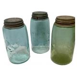 Antique Mason Jars Lot of 3 w/ Lids