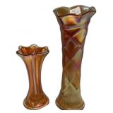 Pair Marigold Carnival Glass Vases