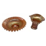 Carnival Glass Ruffled Bowl & Vase Set