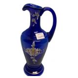 Cobalt Blue Glass Hand-Painted Ewer
