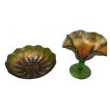 Carnival Glass Bowl & Ruffled Compote