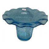 Blue Depression Glass Ruffled Rim Vase