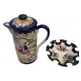 Japanese Satsuma Pitcher & Floral Dish