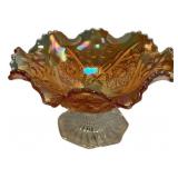 Marigold Carnival Glass Ruffled Compote