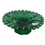 Green Pressed Glass Ruffled Cake Stand