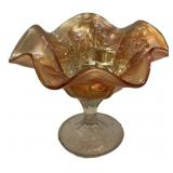Marigold Carnival Glass Ruffled Compote