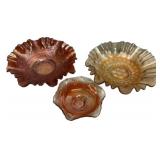 Three Carnival Glass Ruffled Bowls
