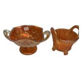 Marigold Carnival Glass Basket Pair