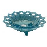 Blue Opalescent Glass Footed Bowl