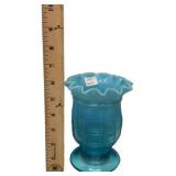 Blue Opalescent Glass Ruffled Vase