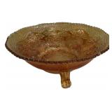 Marigold Carnival Glass Footed Bowl