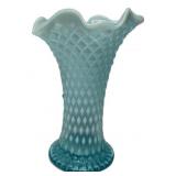 Blue Opalescent Diamond Pattern Vase