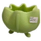 Green Satin Glass Footed Rose Bowl