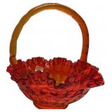 Fenton Amberina Glass Ruffled Basket