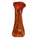 Orange Art Glass Vase White Stripes