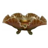 Iridescent Art Glass Ruffled Bowl