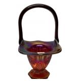 Red Carnival Glass Handled Basket