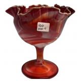 Red Slag Glass Ruffled Compote