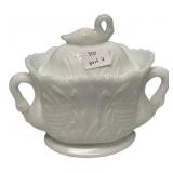Milk Glass Swan Covered Sugar Bowl