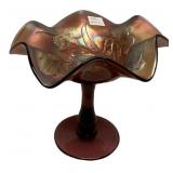 Carnival Glass Ruffled Edge Compote