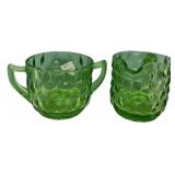 Green Depression Glass Sugar & Creamer