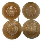 Set of 4 Amber Pressed Glass Plates