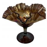 Carnival Glass Ruffled Edge Compote