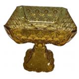Amber Pressed Glass Pedestal Compote