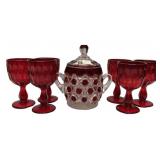 Ruby Red Glass Goblets & Sugar Bowl Set