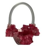 Cranberry Glass Ruffled Edge Basket