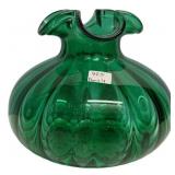 Green Glass Melon Ruffled Edge Vase