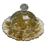 EAPG Gold Floral Covered Butter Dish