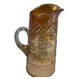 Marigold Carnival Glass Floral Pitcher