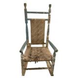 Antique Blue Painted Woven Seat Armchair