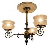 Victorian Brass 3-Arm Chandelier