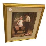 Framed Victorian Print Girl & Gardener