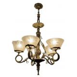 Victorian Brass 4-Arm Gas Chandelier