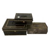 Lot of 3 Antique Metal Cash Boxes