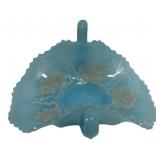 Blue Milk Glass Footed Bowl Floral